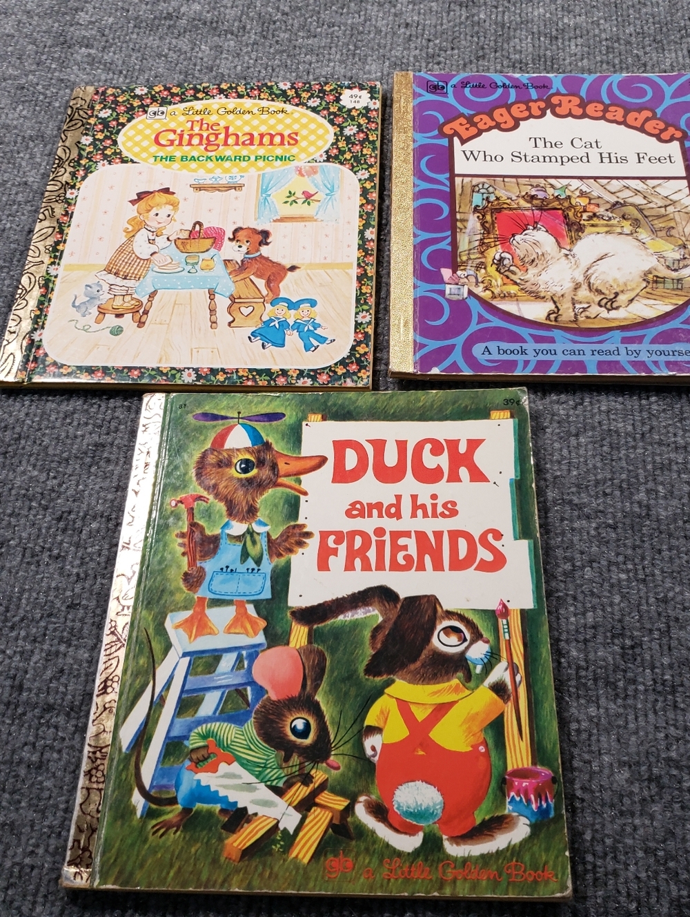 Lot Of 3 Vintage Little Golden Books Duck & Friends, Ginghams, Cat